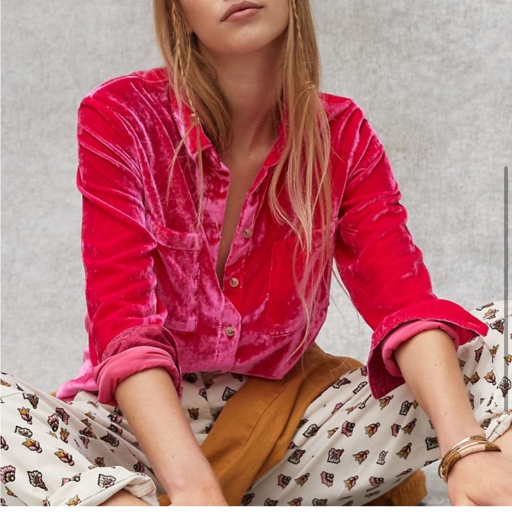 Pilcro Mara Relaxed Velvet Hip Boho Buttondown Brand New Size 4 Small
